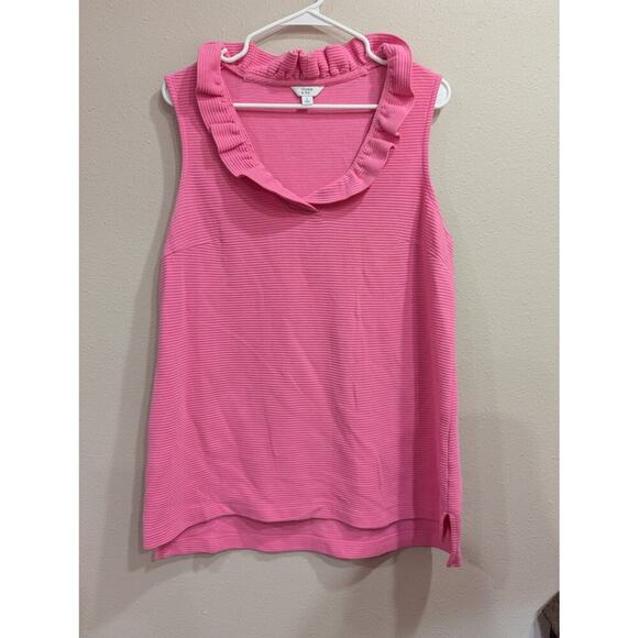 Pretty ribbed pink sleeveless top with ruffle neckline Crown & Ivy size L - Picture 1 of 7
